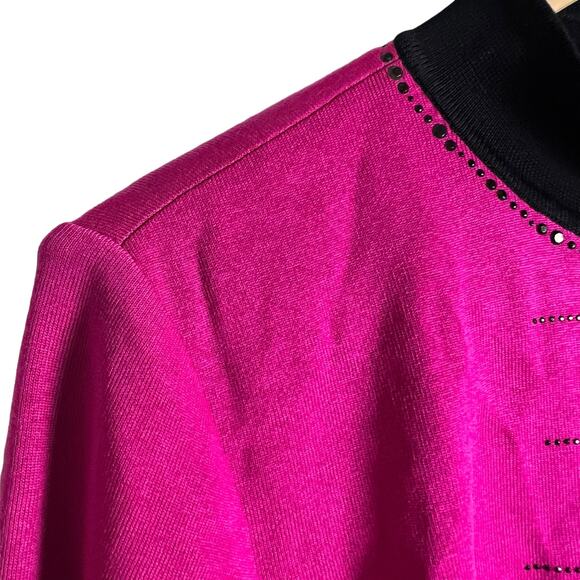 Ming Wang Magenta Pink Black Rhinestone Embellished Cardigan Sweater Size Small - Picture 3 of 11